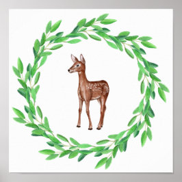 Gepilde Baby Deer Fawn Wreater of Leaves Poster