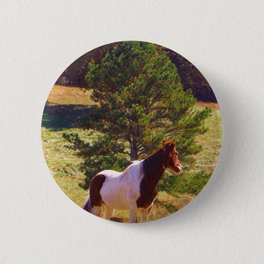 Gepilde Pony door de pine Ronde Button 5,7 Cm (Voorkant)