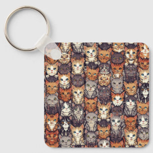 Gepixelde Digitale Kleurrijke Katten Sleutelhanger