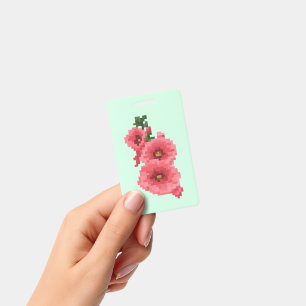 Gepixelde Roze Stokroos Bloem Badge