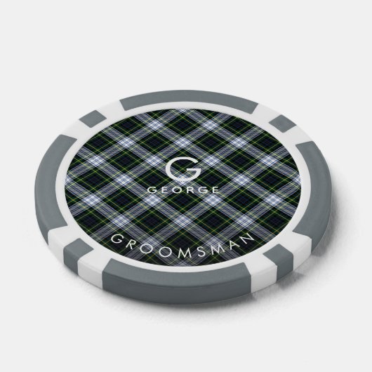 Geplaagd monogram Wit Groen Check Tartan Groomsman Poker Chips (Enkel)