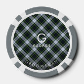 Geplaagd monogram Wit Groen Check Tartan Groomsman Poker Chips (Achterkant)