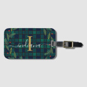 Geplaagd Rustiek Monogram Script Krans Tartan Bagagelabel (Voorkant (horizontaal))