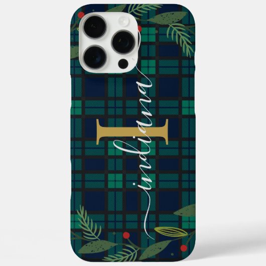 Geplaagd Rustiek Monogram Script Krans Tartan Case-Mate iPhone Case (Achterkant)