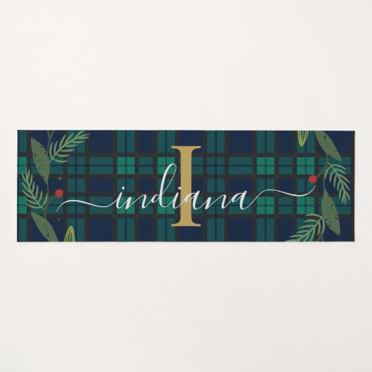 Geplaagd Rustiek Monogram Script Krans Tartan Yogamat (Voorkant (horizontaal))
