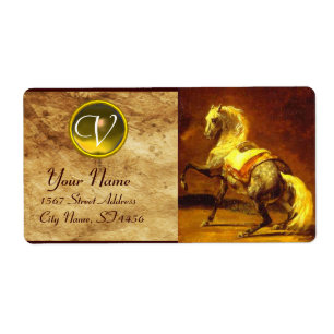 GEPLAATSTE DRUKZUUR MONOGRAM, bruin goudgeel Etiket