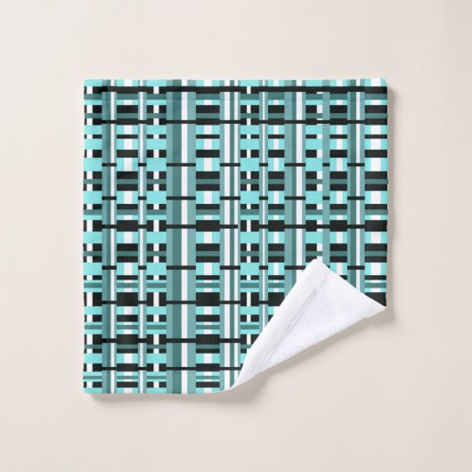 Geplakt in Aqua, Blauwgroen, zwart en wit, koud Bad Handdoek (Wasdoekje)
