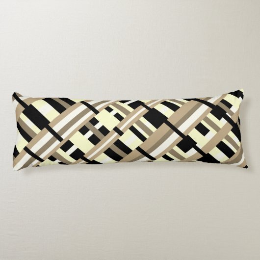 Geplakt in Taupe, Tan, Zwart, Wit Diagonaal Lichaamskussen (Achterkant)