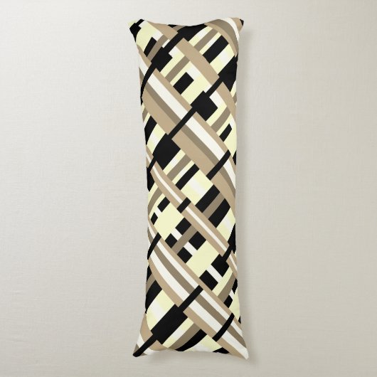 Geplakt in Taupe, Tan, Zwart, Wit Diagonaal Lichaamskussen (Voorkant Verticaal)