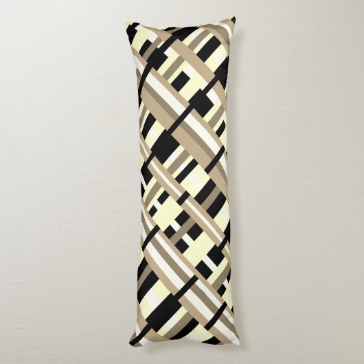 Geplakt in Taupe, Tan, Zwart, Wit Diagonaal Lichaamskussen (Achterkant (Verticaal))