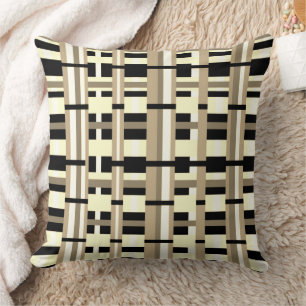 Geplakt in Taupe, Tan, Zwart, Wit Modern Kussen