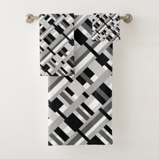 Geplakt in zwart, wit en grijs diagonaal bad handdoek (Insitu)