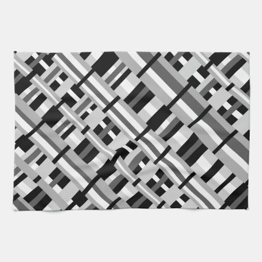 Geplakt in zwart, wit en grijs diagonaal theedoek (Horizontaal)