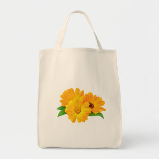 Geplande calendula bloemen tote bag