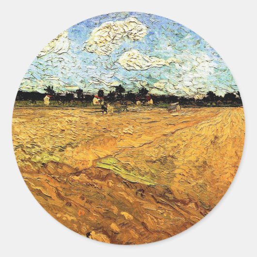 Geploegd veld (de Furrows) van Vincent van Gogh Ronde Sticker (Voorkant)