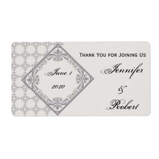 Gepolijst Monogram gepareld grijs water fles label (Voorkant)