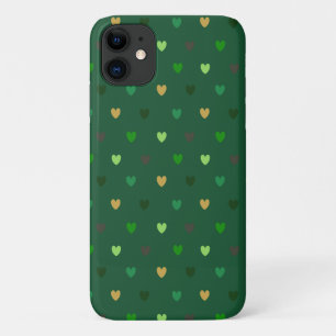 Gepolkte harten op bosgroen iPhone 11 hoesje