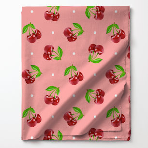 Gepolkte Kersen op Roze Stof