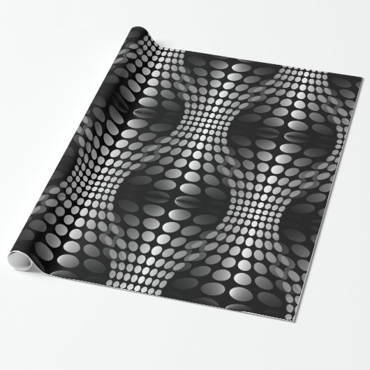 Gepotteerde golven achtergrond zwart-wit cadeaupapier (Uitgerold)
