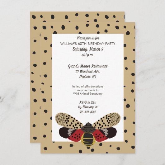 Gepotteerde Lanternfly Bug Kaart (Voorkant / Achterkant)