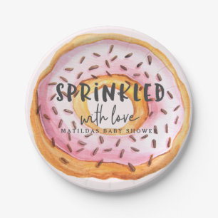 Geprinkst met liefdesdonut baby shower papieren bordje