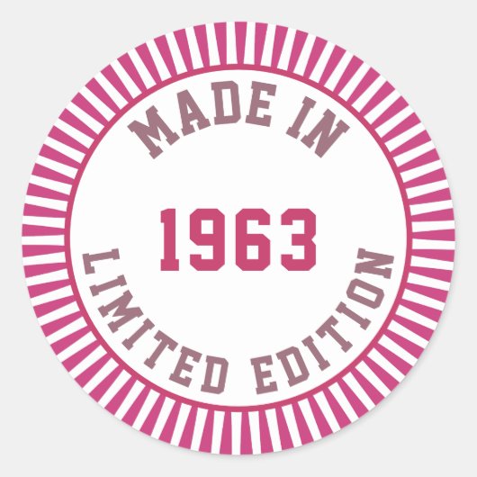 Geproduceerd in 1963 ronde sticker (Voorkant)