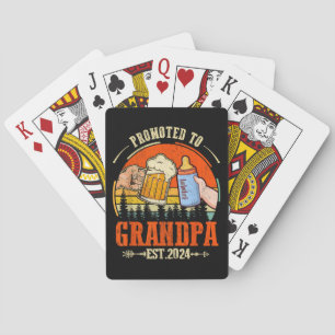 Gepromoveerd naar Opa Est 2024 Retro Fathers Day N Pokerkaarten