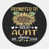 Gepromoveerd tot Great Aunt Again EST 2025 Zonnebl Ronde Sticker (Voorkant)