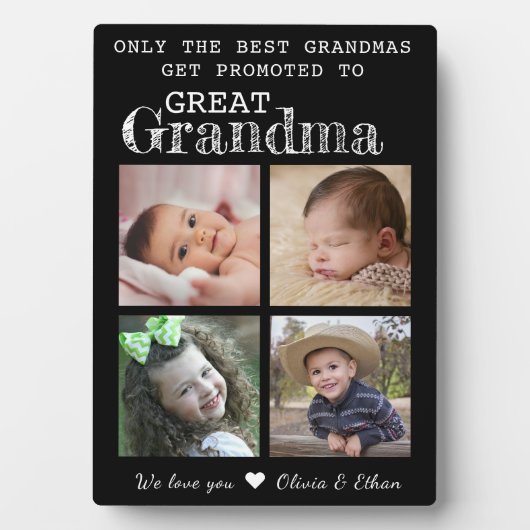 Gepromoveerd tot Great Grandma 4 Fotocollage Plaqu Fotoplaat (voorkant)