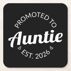 Gepromoveerd tot tante Est. 2026 I Vierkante Kartonnen Onderzetter