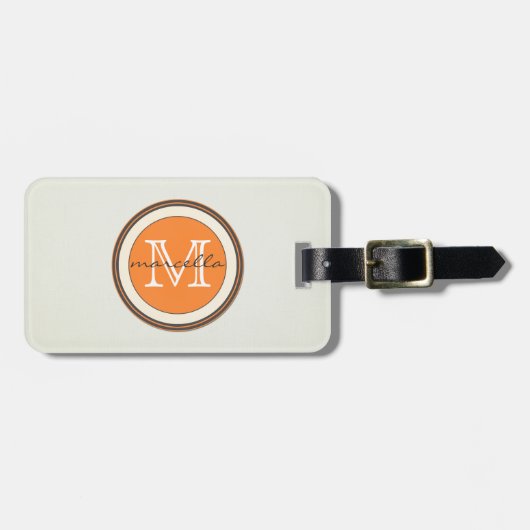 Geptextureerd Oranje monogram crèmeachtergrond Bagagelabel (Voorkant horizontaal)