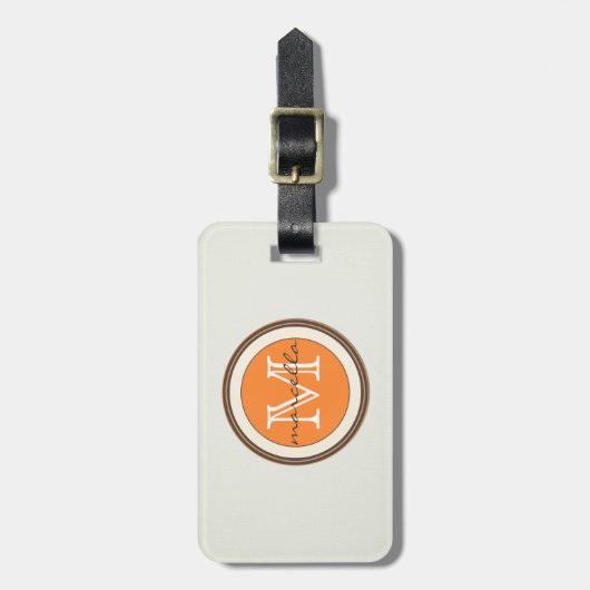 Geptextureerd Oranje monogram crèmeachtergrond Bagagelabel (Voorkant verticaal)