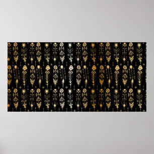 Geptextureerde gouden veren in stamstijl. Naadloos Poster