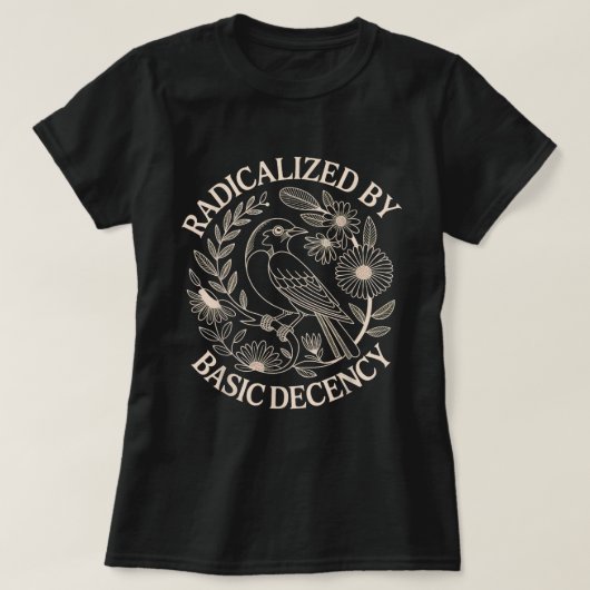 Geradicaliseerd Door Basic Decency Vogel T-shirt (Design voorkant)