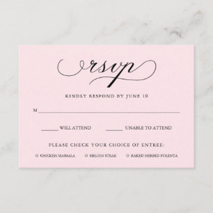 geraffineerd   Blush Roze RSVP met Maaltijd Keuze Kaartje