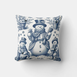 Geraffineerd Toile Blue Snowman patroon Kussen