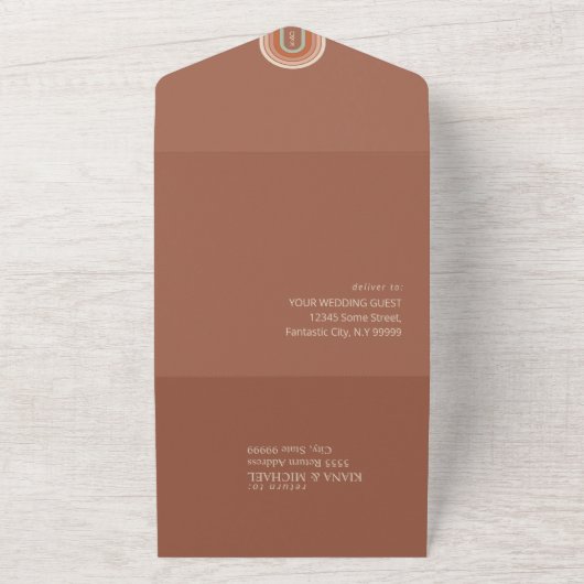 Geraffineerde lijnen Geometric Wedding Terra Cotta All In One Uitnodiging (Buitenkant)
