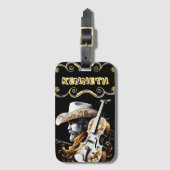 Geraffineerde viool met gewaagde cowboykunst bagagelabel (Voorkant (verticaal))