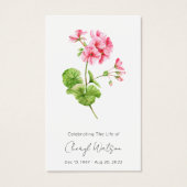 Géranium | Carte de prière funéraire simple (Devant)