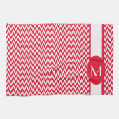Geranium Elegant Chevron Design met monogram Theedoek (Horizontaal)