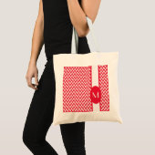 Geranium Elegant Chevron Design met monogram Tote Bag (Voorkant (product))