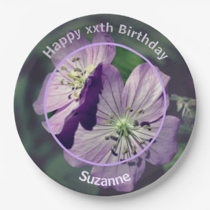 Geranium Flowers gepersonaliseerde Happy Birthday Papieren Bordje