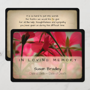 Geranium Vintage Memorial Sympathie Dank u 6 Kaart