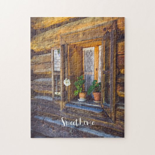 Geraniumbloemen op het raam legpuzzel (Verticaal)