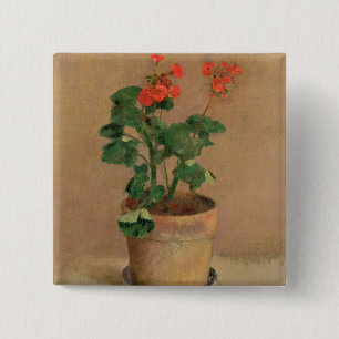 Geraniums in a Pot, c.1905 (olie op canvas) Vierkante Button 5,1 Cm