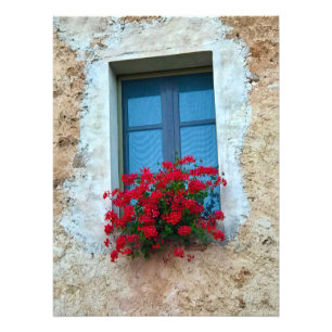 Geraniums in het venster in Toscane Foto Afdruk