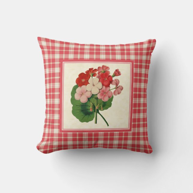  Geraniums met Coral Pink Pattern Kussen (Voorkant)