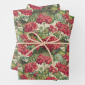 Geraniums Red Wrapping Paper Flat Sheet Set of 3 (In situ)