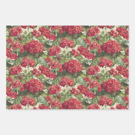 Geraniums Red Wrapping Paper Flat Sheet Set of 3 (Voorkant)
