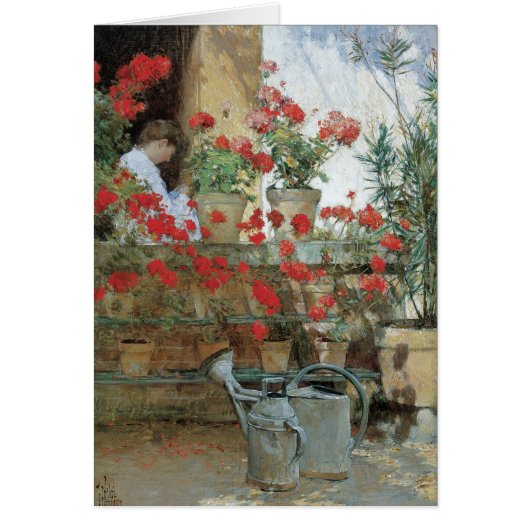 Geraniums van Childe Hassam, impressionisme (Voorkant)